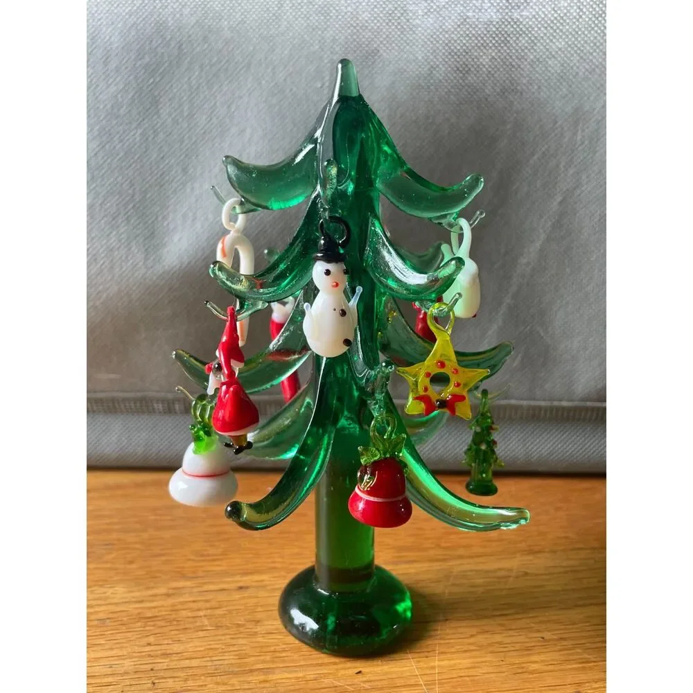 Hand Blown Art Glass Christmas Tree 12 Mini Glass Ornaments 6